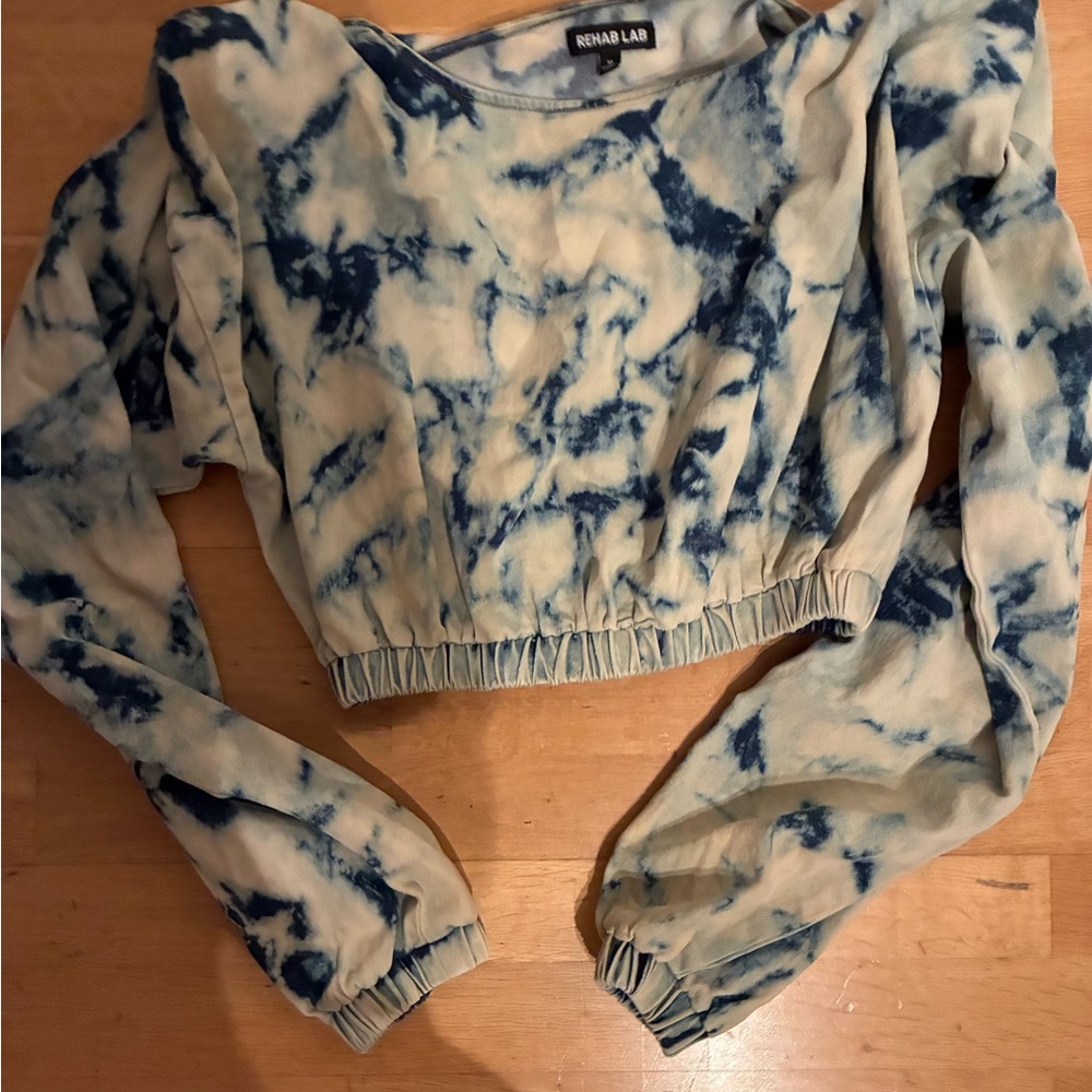 Denim puff shoulder Rehab Lab Tie-Dye Women's Top